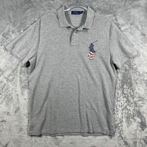 Polo Ralph Lauren‎ Gray Short Sleeve Polo Shirt American Big Pony Size Mens L